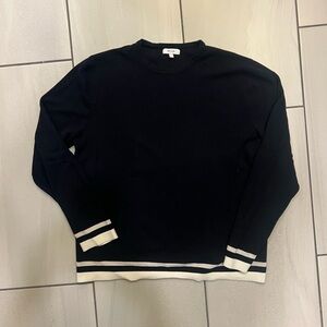 Reiss Black Crewneck Sweater with Cream Stripes
